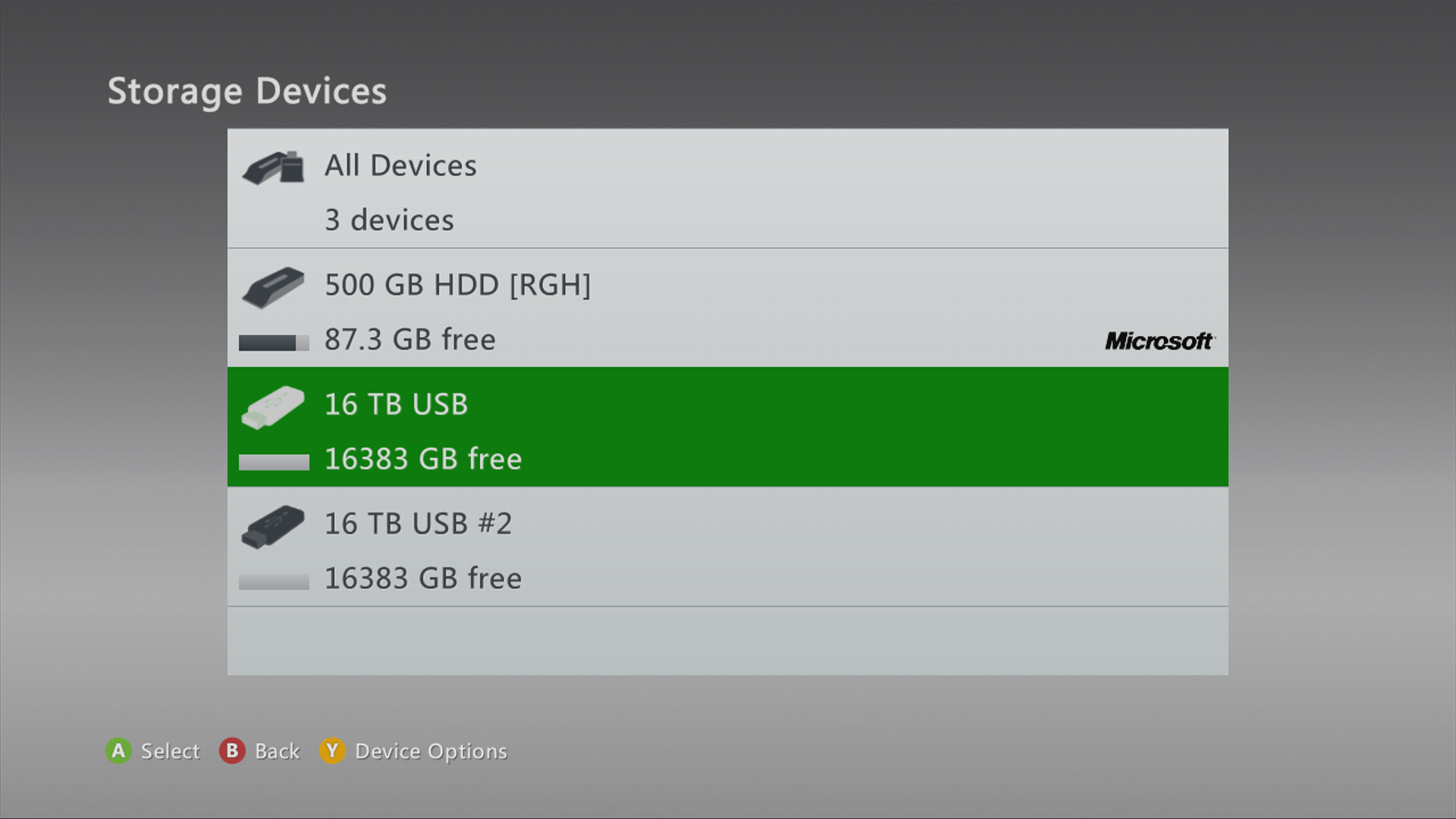 2 XL USBs on the Xbox 360 dashboard